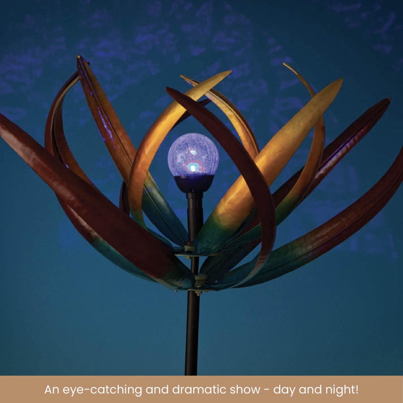 Bits and Pieces Tulip Wind Spinners Outdoor Solar Lighted Metal Wind Spinner, Large Kinetic Garden Sculptures, Crackle Glass Light, Multi-Colored Garden Decor - Image 4